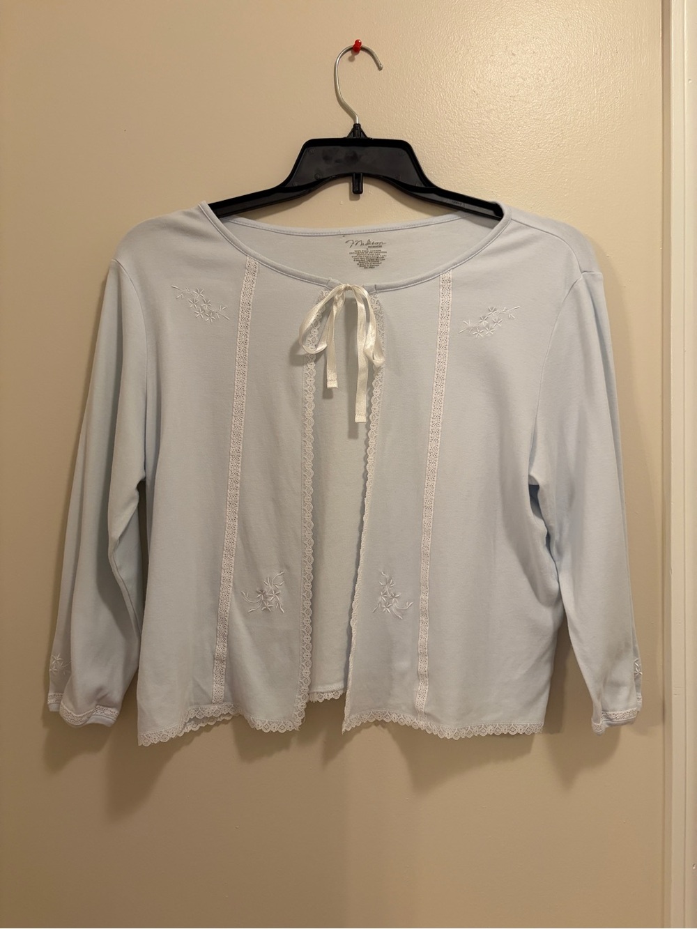 Light Blue Lace-Trim Ribbon Cardigan- coquette